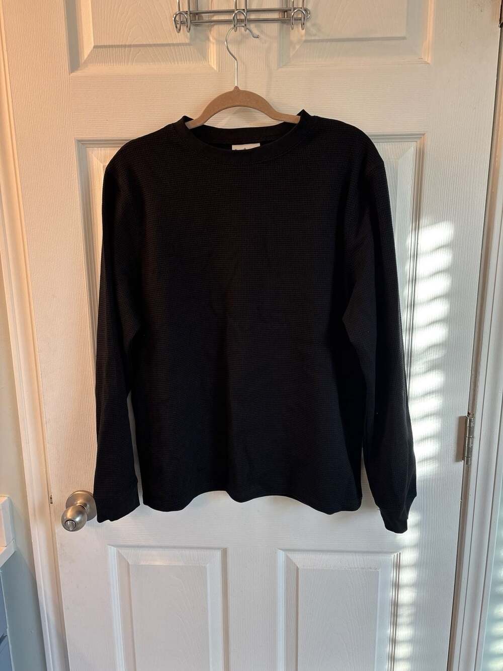 Lucid Blanks Black Waffle Knit Long Sleeve Shirt Size XL